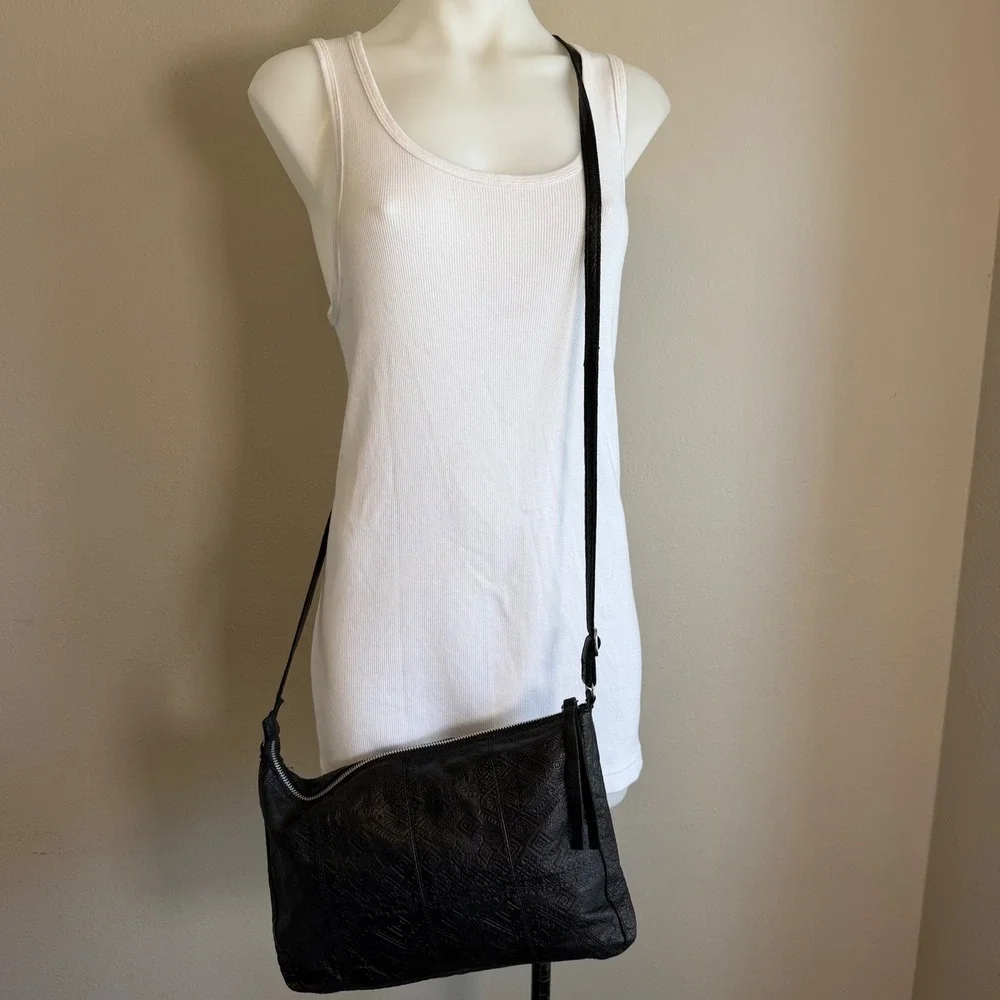 Day & Mood Carla Crossbody Bag Black‎ Embossed Leather Southwestern Aztec Boho